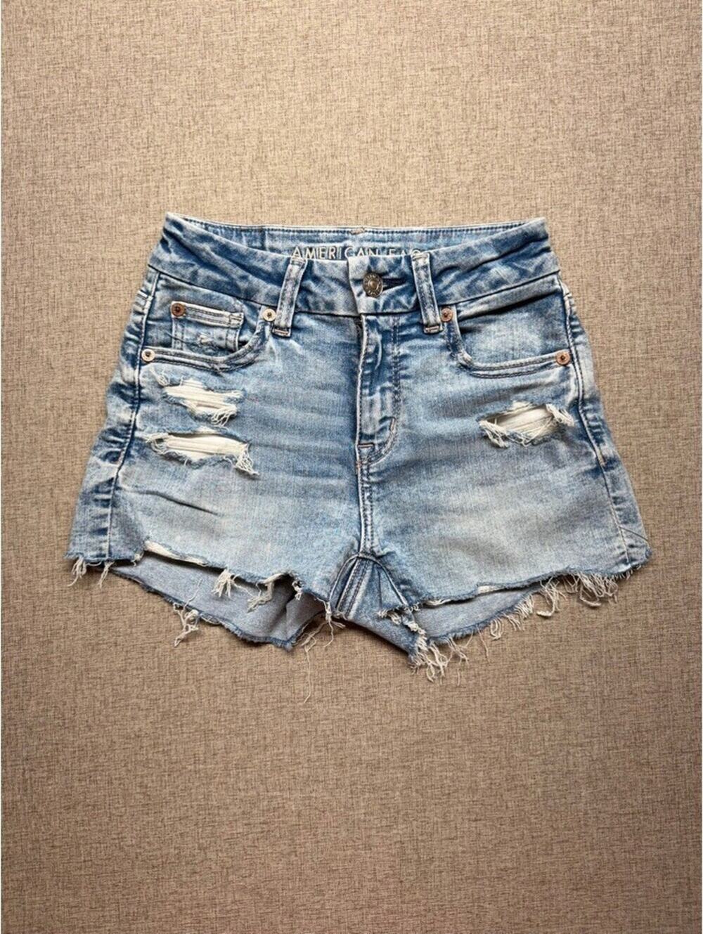 American Eagle Next Level Stretch Curvy High Rise Shortie Denim Shorts Sz 000
